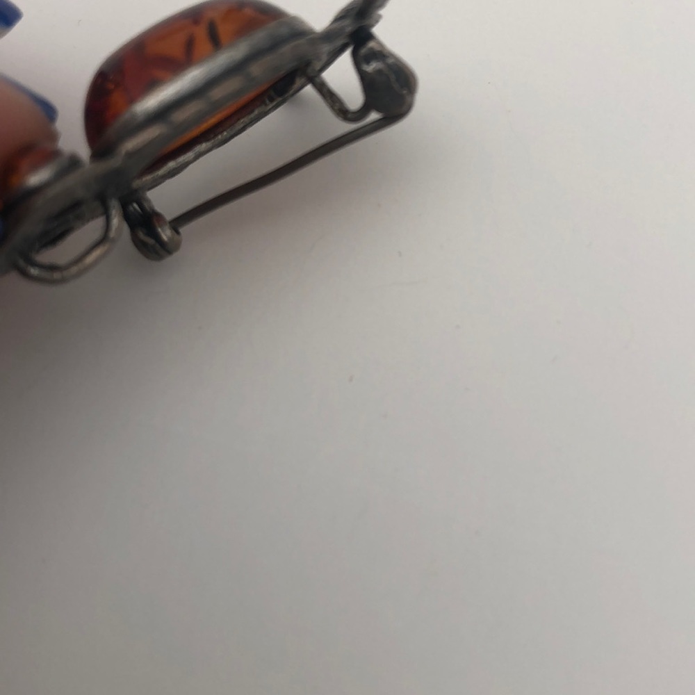 Owl Brooch or Necklace Pendant Silver with Amber - Picture 3 of 5